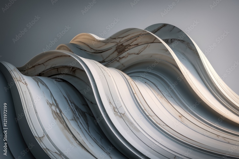 Poster Abstract 3D rendering of flowing marble waves, creating a luxurious and elegant design.