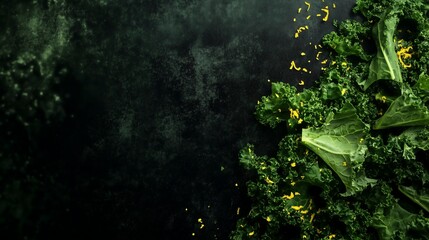 Moody composition of kale leaves with natural lighting, capturing freshness and health