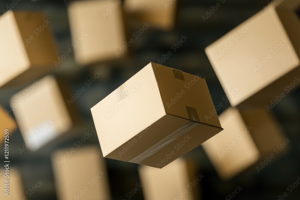 Poster A collection of boxes suspended in the air without any visible support or strings