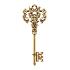 Ornate Vintage Key with Intricate Design Isolated on transparent background
