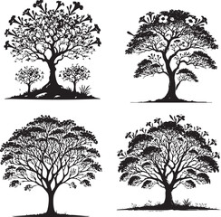 Vector Silhouettes of the Trumpet Tree Isolated on a White Background"