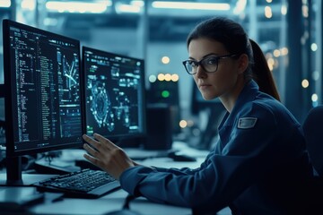 Customer Support Specialist Guiding Via Video Call in Remote Work Environment with Professional Lighting and Focused Eye Level Shot