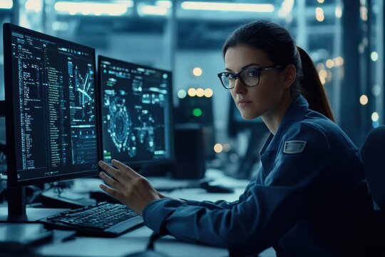 Customer Support Specialist Guiding Via Video Call in Remote Work Environment with Professional Lighting and Focused Eye Level Shot