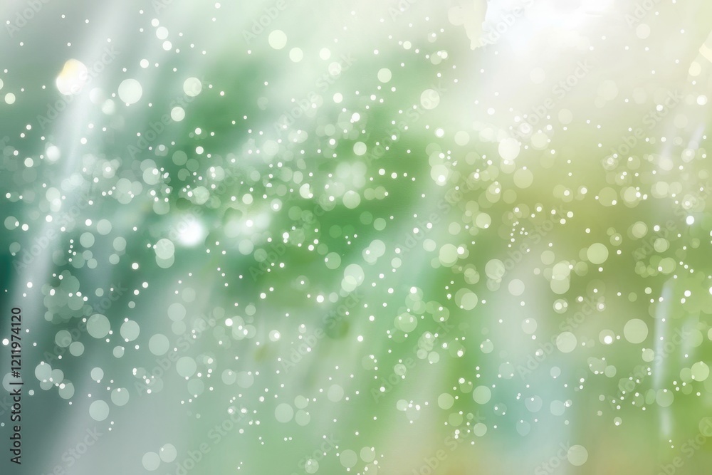 Poster Abstract green bokeh background with bright lights and soft focus, creating a dreamy and ethereal atmosphere.