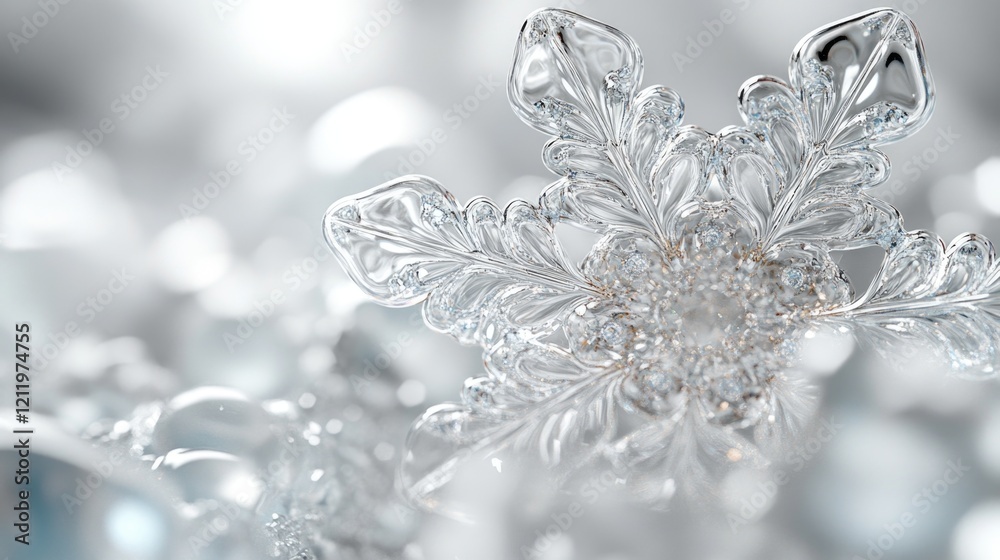 Poster A close-up shot of a delicate snowflake on a blurred background