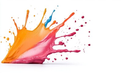 Vibrant splash of orange pink and blue paint creating dynamic art on white background representing creativity and expression