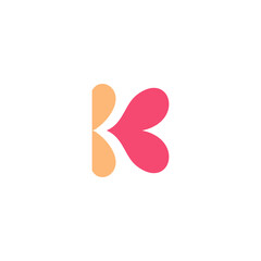Letter K Love Logo Design. K Initial Logo