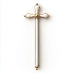 Elegant golden cross with intricate detailing resting on a pristine white background symbolizing faith and spirituality