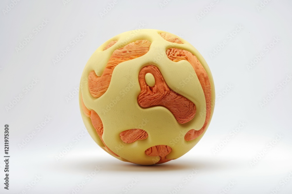 Fototapete abstract 3d render of a textured sphere with orange and yellow patterns.