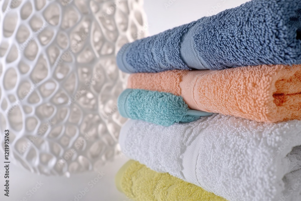 Leinwandbilder A stack of towels resting on a table, perfect for displaying or using as a decorative element