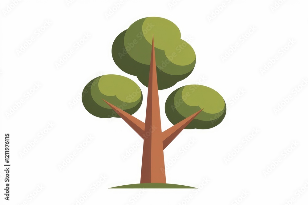 Poster a stylized illustration of a tree with three round green leaves and a brown trunk.