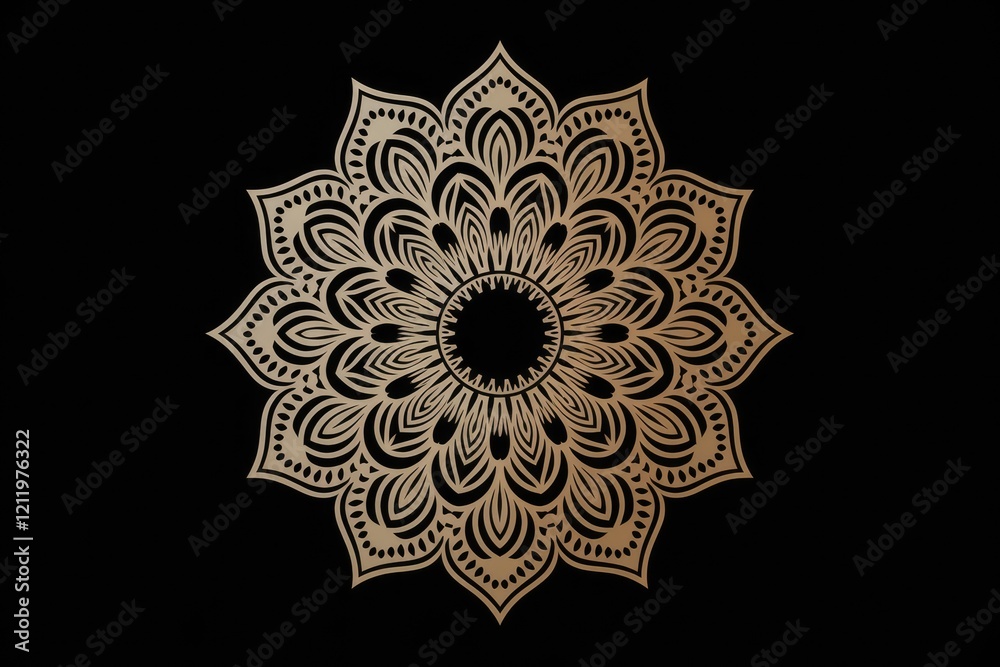 Poster intricate gold mandala design on a transparent background, showcasing symmetry and detailed patterns