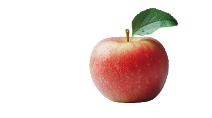 Freshly picked red apple glistening with moisture under soft light on a plain background