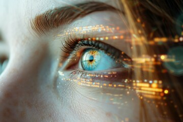 Close up of woman eye in process of scanning. Neural network ai generated