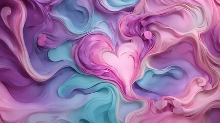 Fototapeta premium An artistic and dreamy composition of floating golden and pink hearts amid swirling vibrant colors. Magical and romantic essence, featuring elements of beauty, elegance, and imagination.