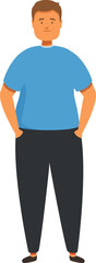 Cartoon illustration of a confident plus size man standing with his hands in pockets, promoting body positivity and self acceptance