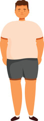 Cartoon illustration of an overweight man standing with hands behind his back, depicting obesity and health concerns