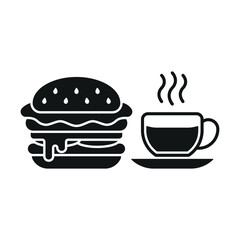 Coffee glass drink and hamburger food icon with a crisp and elegant outline characterized by thin strokes and simplicity, offering versatile usage for web, app, or print media embracing minimalist tre