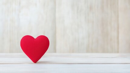 Fototapeta premium Minimalist red heart on wooden background symbolizing love and romance
