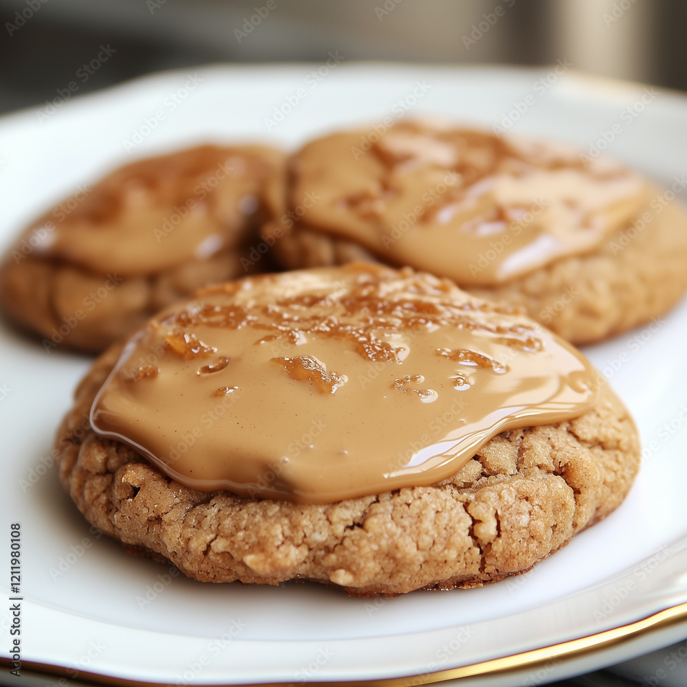 Poster Caramel Drizzled Cookies Stacked on a Plate