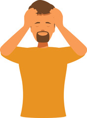 Man suffering from strong migraine, holding head with hands, experiencing severe head pain, stress and frustration