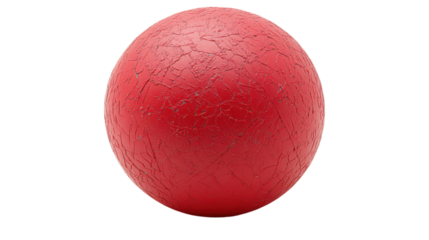 A vibrant red rubber ball resting on a textured surface under soft lighting in a studio setting