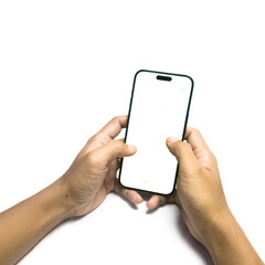 hand holding smartphone. transparent image