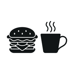 Coffee glass drink and hamburger food icon with a crisp and elegant outline characterized by thin strokes and simplicity, offering versatile usage for web, app, or print media embracing minimalist tre