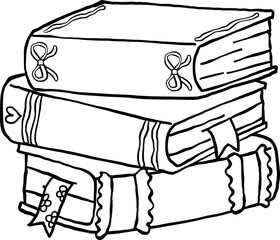 Retro Coquette Valentine Book Stack coloring image