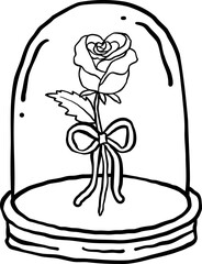Retro Valentine Rose in glass globe Hand Drawn coloring image