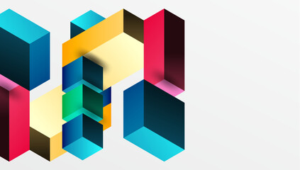 Sleek abstract design featuring isometric 3D blocks in a clean, modern composition. Perfect for tech-inspired themes, with vibrant colors and geometric precision