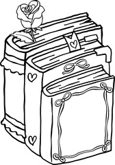 Retro Valentine Book Stack Pile coloring image