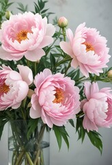 Obraz premium Pale pink peonies in a watercolor floral arrangement, arrangement, delicate