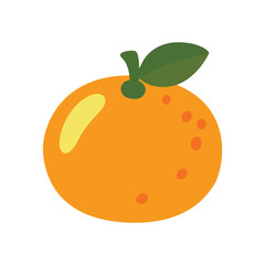 Tangerine Orange Fruit Icon: Flat Style Vector Illustration with Green Leaf for Farmers Market and Organic Food