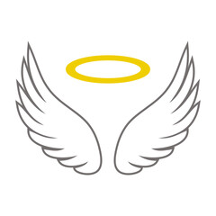 Fototapeta premium Un par de alas de ángel con un halo dorado flotando.