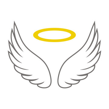 Un par de alas de &aacute;ngel con un halo dorado flotando.