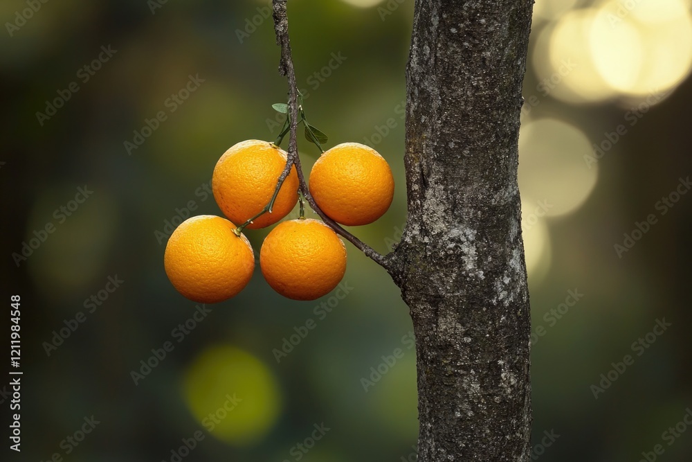 Poster a bunch of oranges hanging from a tree branch