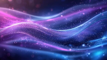 Fototapeta premium Abstract flow of colorful lights and particles creating a dreamy atmosphere with vibrant pink, blue, and purple tones suitable for backgrounds and digital designs