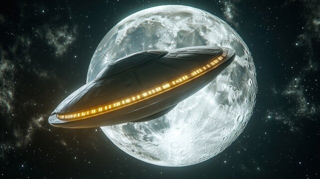 Alien spaceship (UFO) is flying at night