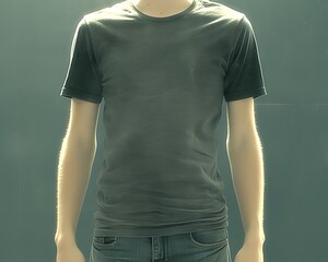 Man in blank dark grey t-shirt.