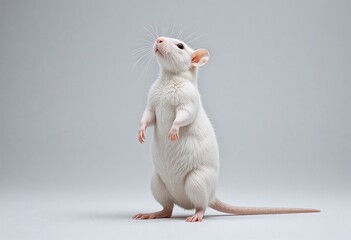 Adorable white rat standing on its hind legs looking up A curious and endearing pet rodent