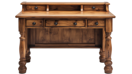 A handcrafted wooden desk with elegant craftsmanship, ideal for a cozy creative workspace