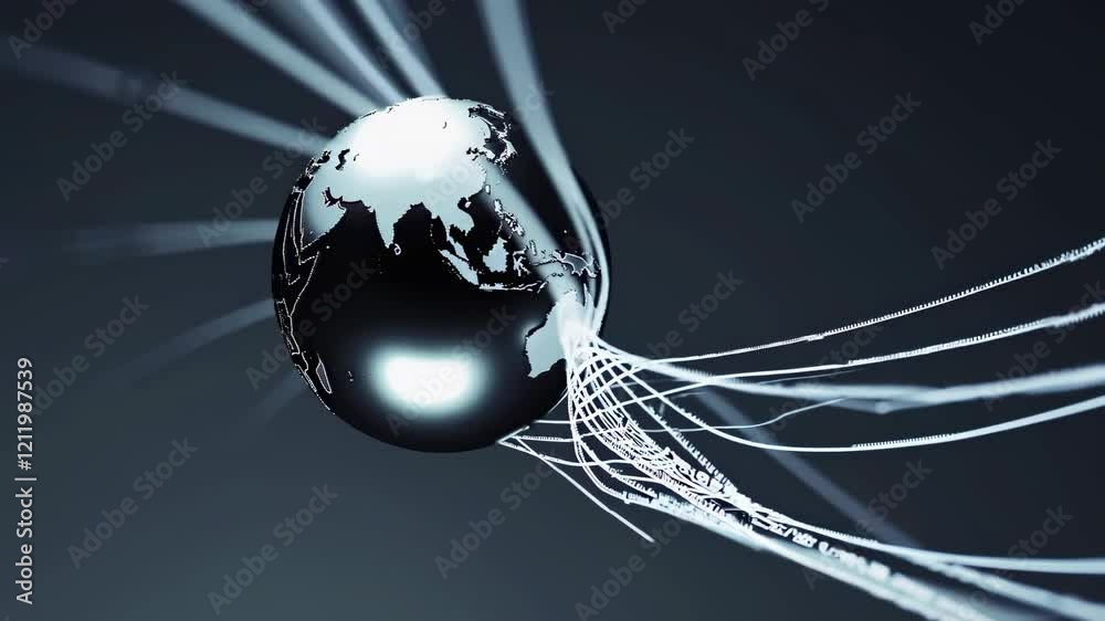 Poster exploring complex patterns in a futuristic network with a central orb creating dynamic connections