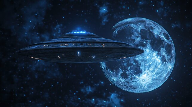 Alien spaceship (UFO) is flying at night