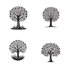 "High-Quality Monochrome Vector Silhouettes of the Tulipwood Tree Isolated on a White Background"