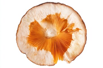 Macro shot of a single mushroom on a clean white background, ideal for scientific or educational uses