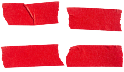 Set of red adhesive torn paper tape isolated on transparent background