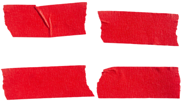 Set of red adhesive torn paper tape isolated on transparent background