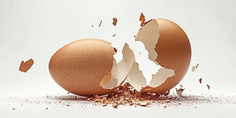 A close-up image of a shattered eggshell, highlighting its fragility and the process of breaking.