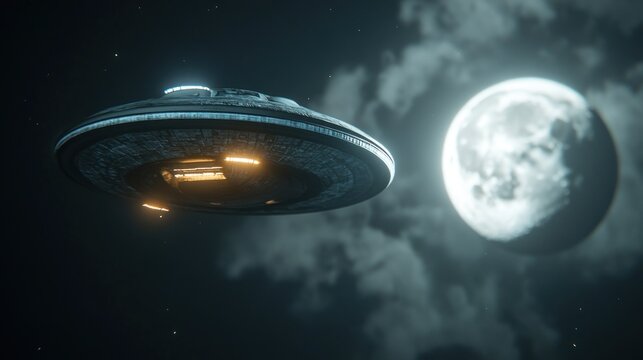 Alien spaceship (UFO) is flying at night